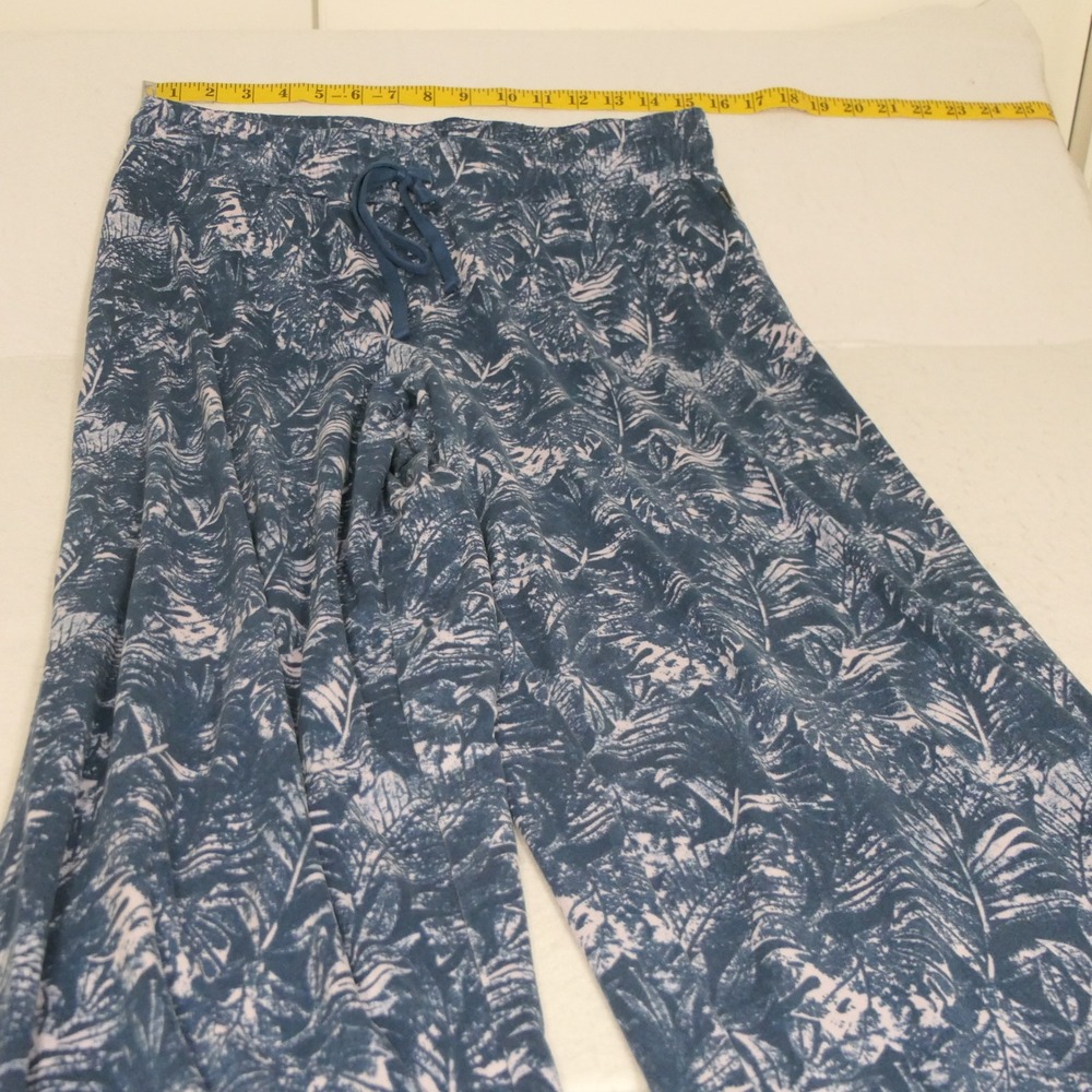 Eddie Bauer Womens Pajama Pants M Blue Tropical Palm Leaf Loungewear Wide Leg